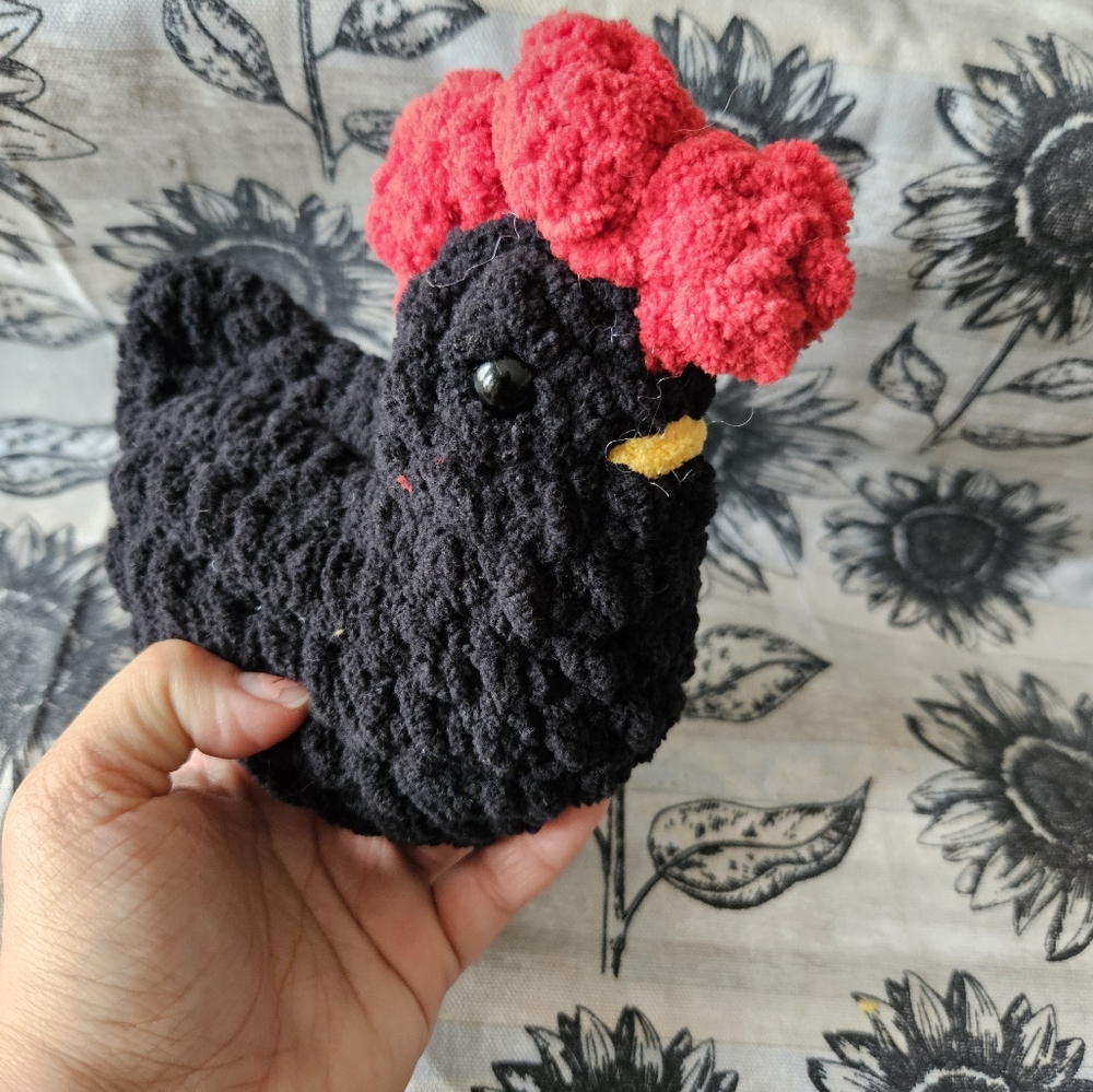 Crochet Black Rooster Chicken Amigurumi Plushie